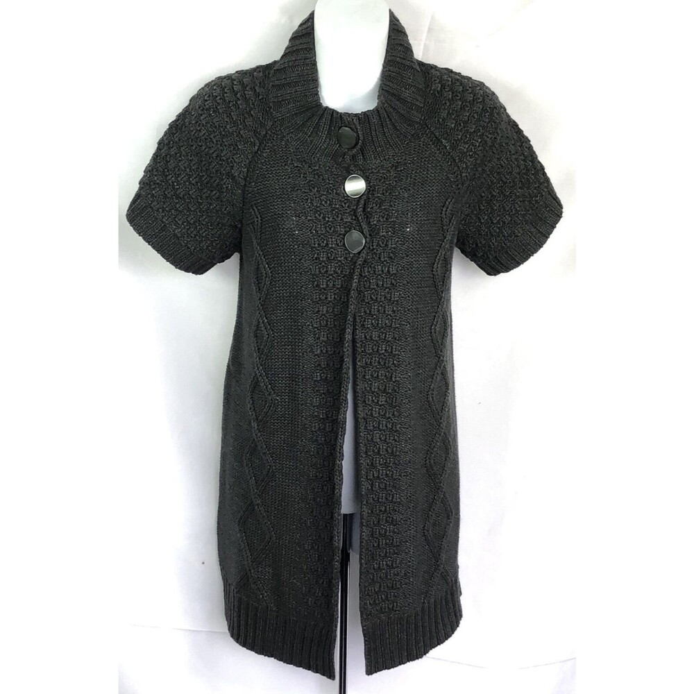 Mac & Jac Cardigan Duster Sweater M Gray Cable Knit Button Whimsy Goth Cottage